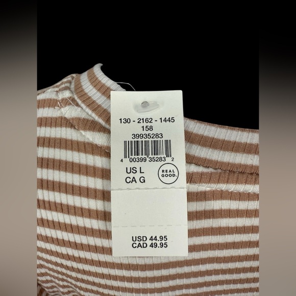 AERIE Offline Long Sleeve Lined Crop Top NEW W TAGS Size L Tan & White Striped - Picture 6 of 16